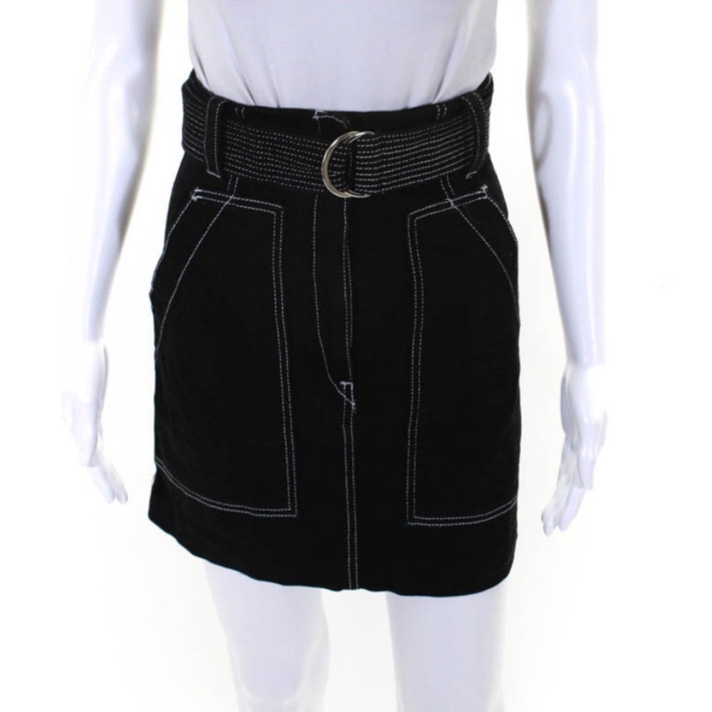 Sandro Paris Black Denim Contrast Stitch Mini Skirt - Picture 2 of 9